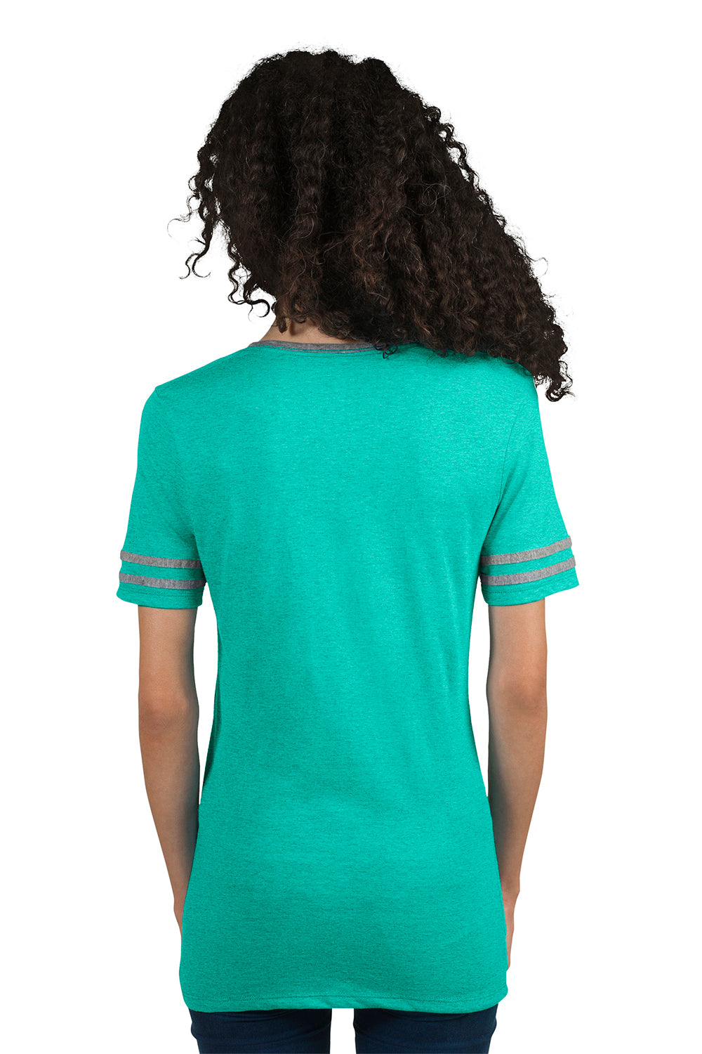 Jerzees 602WVR Womens Varsity Ringer Short Sleeve V-Neck T-Shirt Heather Mint Green/Oxford Grey Back