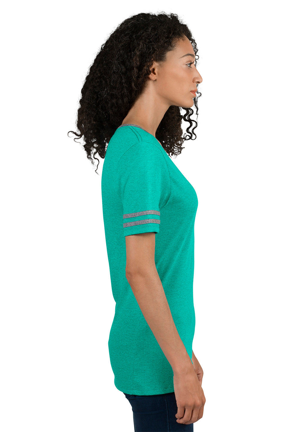 Jerzees 602WVR Womens Varsity Ringer Short Sleeve V-Neck T-Shirt Heather Mint Green/Oxford Grey Side