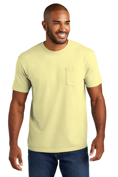 Comfort Colors Mens Short Sleeve Crewneck T-Shirt w/ Pocket Banana Yellow Front
