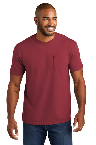 Comfort Colors Mens Short Sleeve Crewneck T-Shirt w/ Pocket Chili Red Front