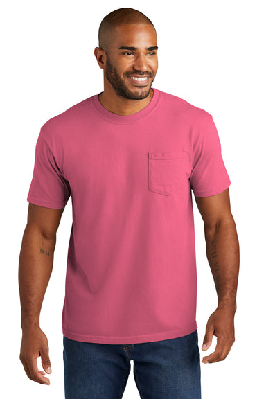 Comfort Colors Mens Short Sleeve Crewneck T-Shirt w/ Pocket Crunchberry Pink Front
