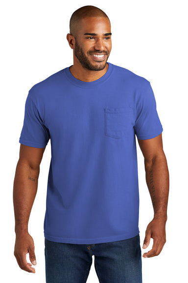 Comfort Colors Mens Short Sleeve Crewneck T-Shirt w/ Pocket Mystic Blue Front