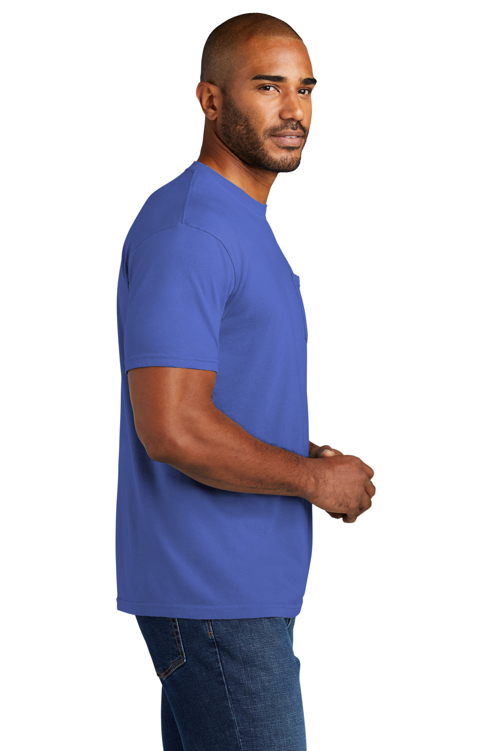 Comfort Colors Mens Short Sleeve Crewneck T-Shirt w/ Pocket Mystic Blue Side