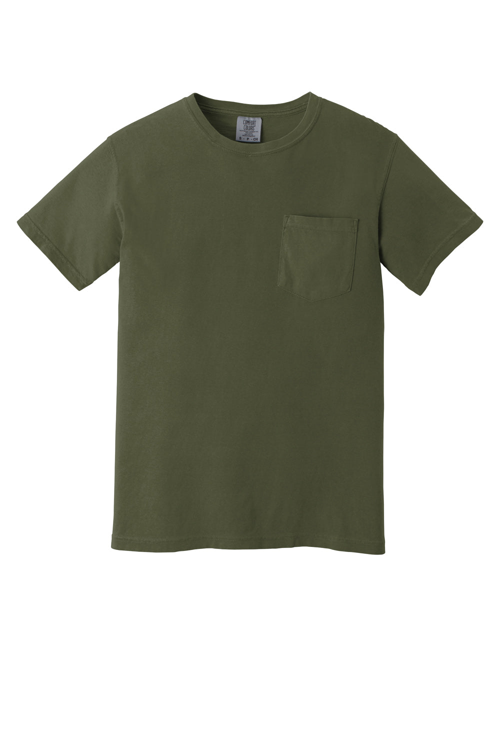 Comfort Colors Mens Short Sleeve Crewneck T-Shirt w/ Pocket Sage Green Flat Front