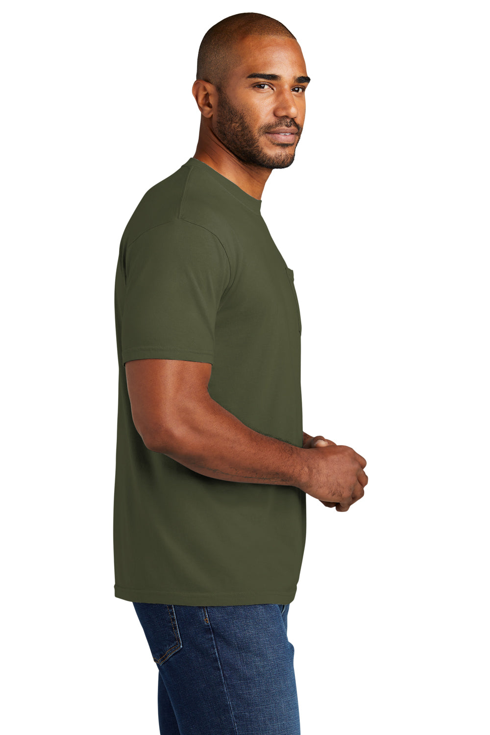 Comfort Colors Mens Short Sleeve Crewneck T-Shirt w/ Pocket Sage Green Side