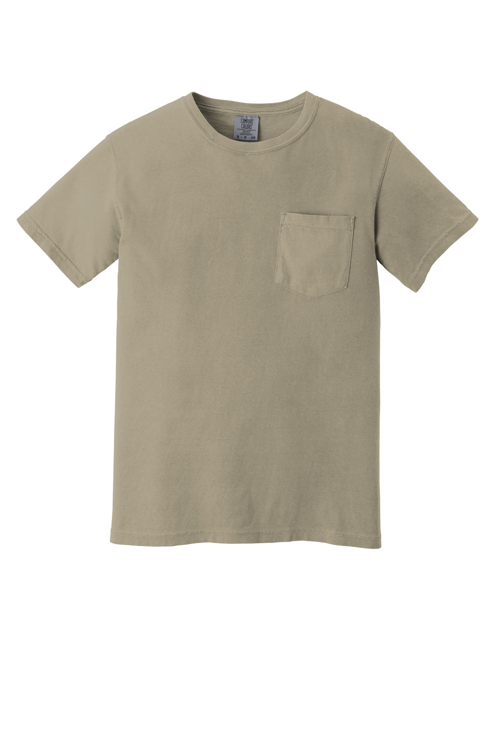 Comfort Colors Mens Short Sleeve Crewneck T-Shirt w/ Pocket Sandstone Flat Front
