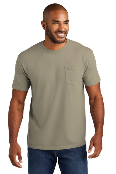 Comfort Colors Mens Short Sleeve Crewneck T-Shirt w/ Pocket Sandstone Front