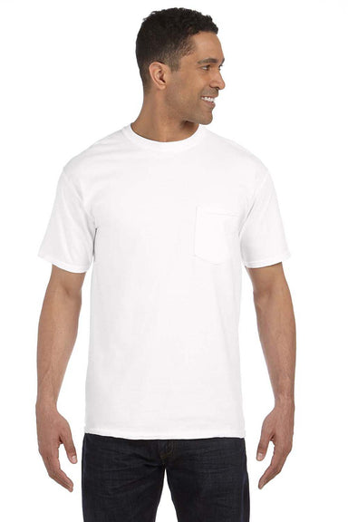 Comfort Colors 6030CC Mens Short Sleeve Crewneck T-Shirt w/ Pocket White Front