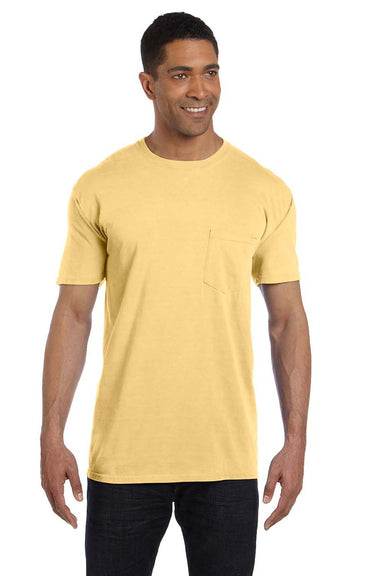 Comfort Colors 6030CC Mens Short Sleeve Crewneck T-Shirt w/ Pocket Butter Yellow Front