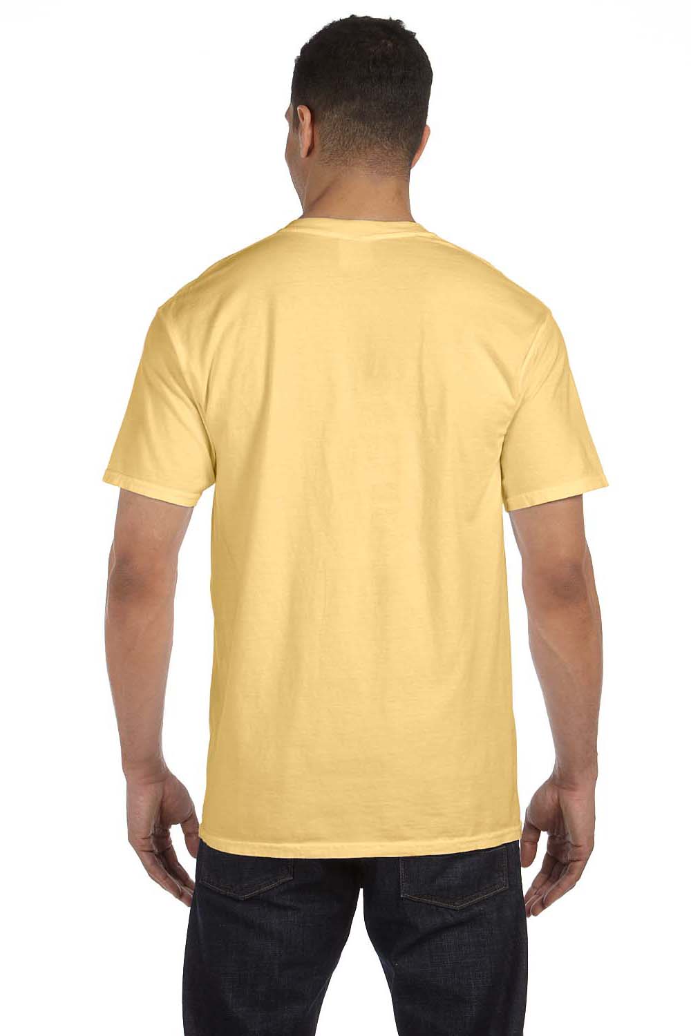 Comfort Colors 6030CC Mens Short Sleeve Crewneck T-Shirt w/ Pocket Butter Yellow Back