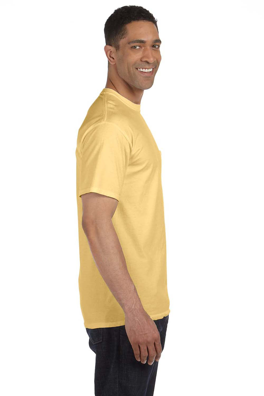 Comfort Colors 6030CC Mens Short Sleeve Crewneck T-Shirt w/ Pocket Butter Yellow Side