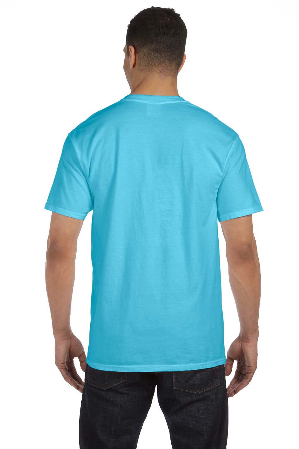 Comfort Colors 6030CC Mens Short Sleeve Crewneck T-Shirt w/ Pocket Lagoon Blue Back