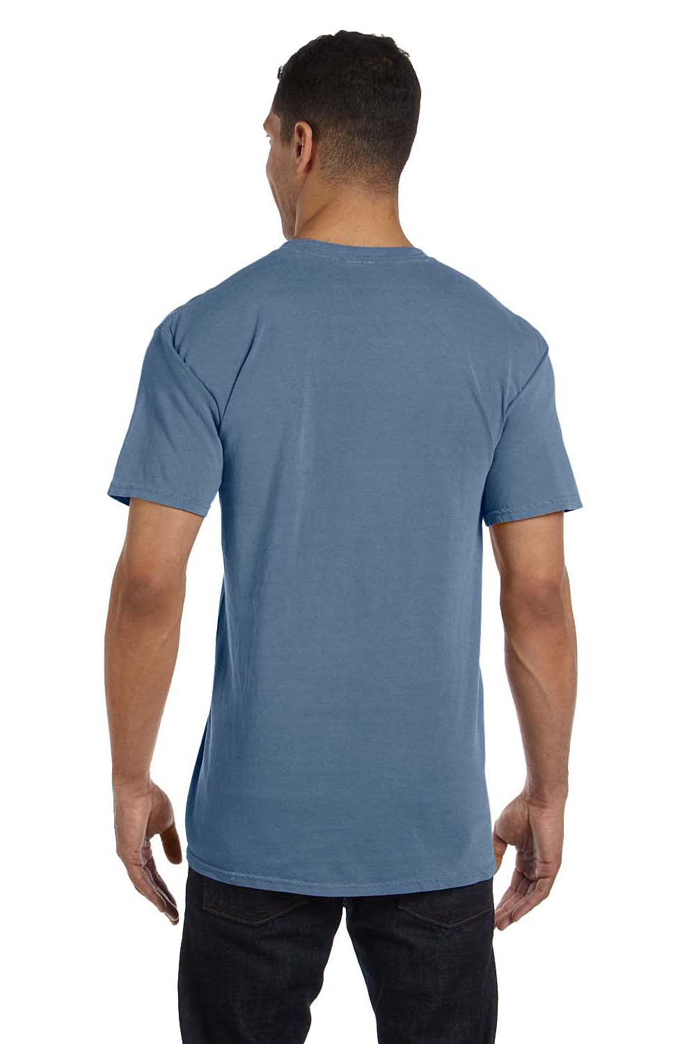Comfort Colors 6030CC Mens Short Sleeve Crewneck T-Shirt w/ Pocket Blue Jean Back