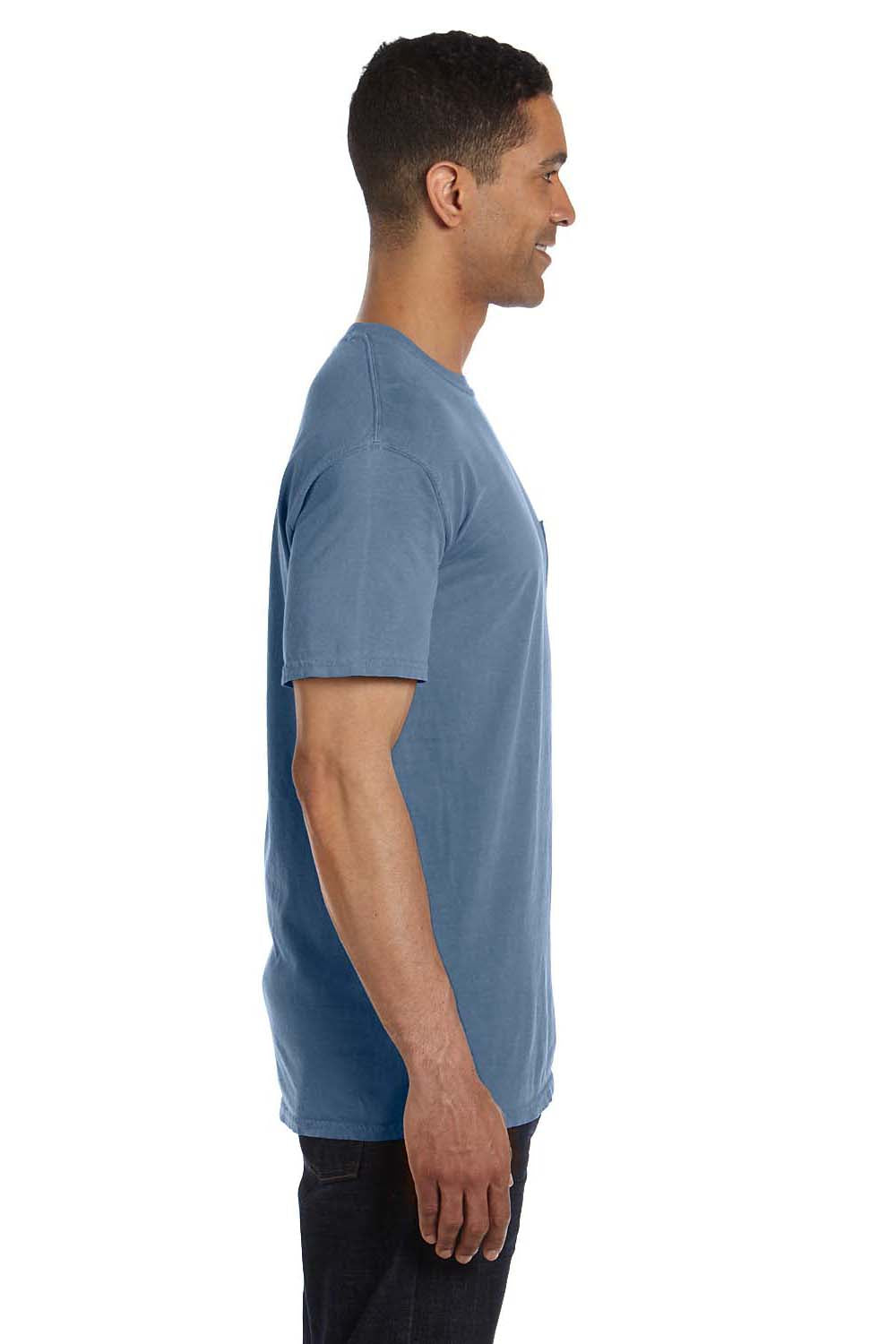 Comfort Colors 6030CC Mens Short Sleeve Crewneck T-Shirt w/ Pocket Blue Jean Side