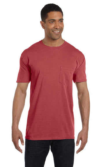Comfort Colors 6030CC Mens Short Sleeve Crewneck T-Shirt w/ Pocket Crimson Red Front