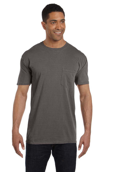 Comfort Colors 6030CC Mens Short Sleeve Crewneck T-Shirt w/ Pocket Pepper Grey Front