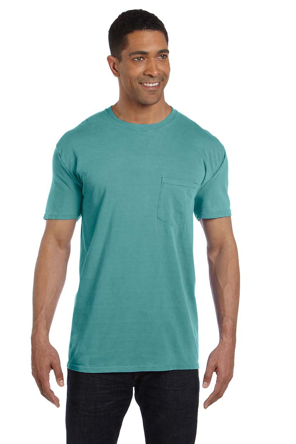 Comfort Colors 6030CC Mens Short Sleeve Crewneck T-Shirt w/ Pocket Seafoam Green Front