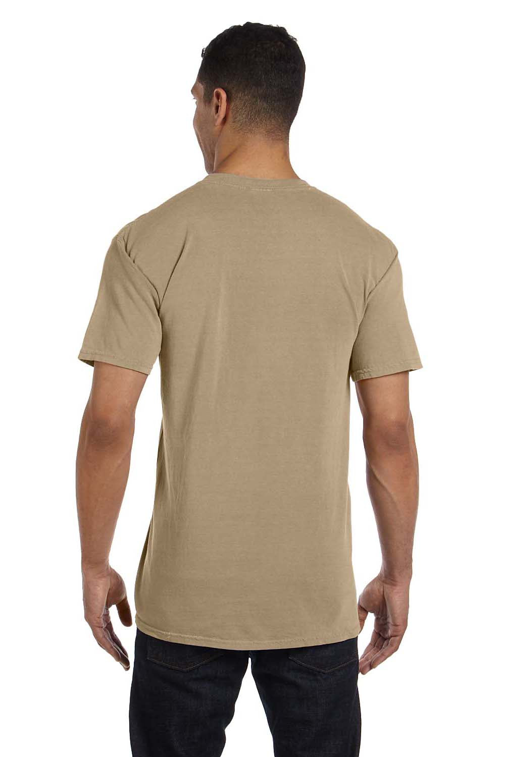 Comfort Colors 6030CC Mens Short Sleeve Crewneck T-Shirt w/ Pocket Khaki Brown Back