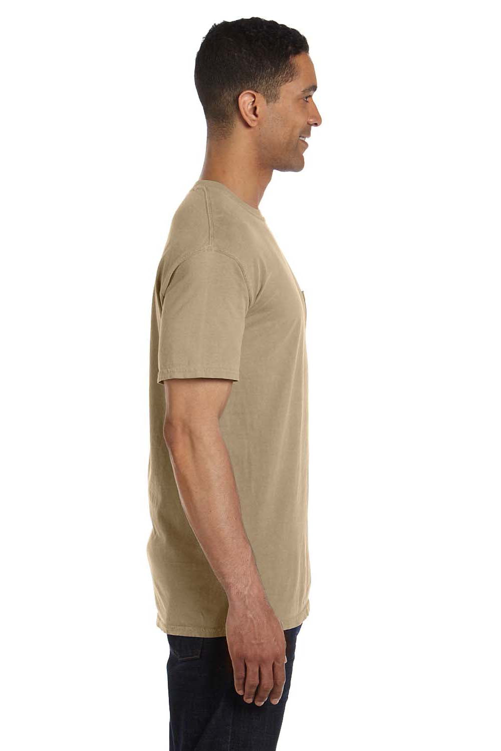 Comfort Colors 6030CC Mens Short Sleeve Crewneck T-Shirt w/ Pocket Khaki Brown Side