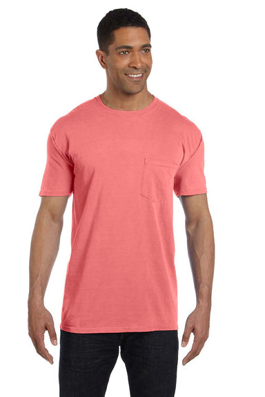 Comfort Colors 6030CC Mens Short Sleeve Crewneck T-Shirt w/ Pocket Watermelon Pink Front