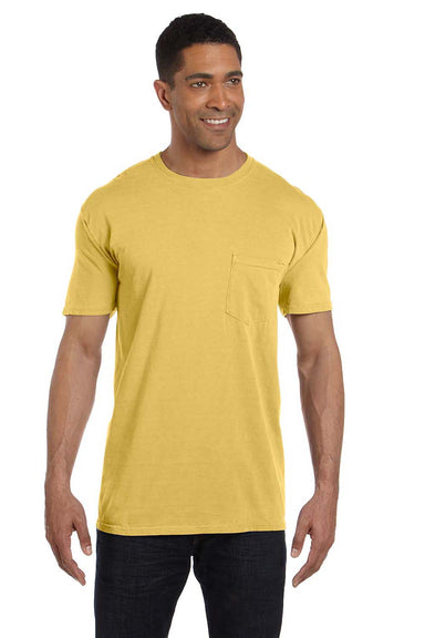 Comfort Colors 6030CC Mens Short Sleeve Crewneck T-Shirt w/ Pocket Mustard Yellow Front