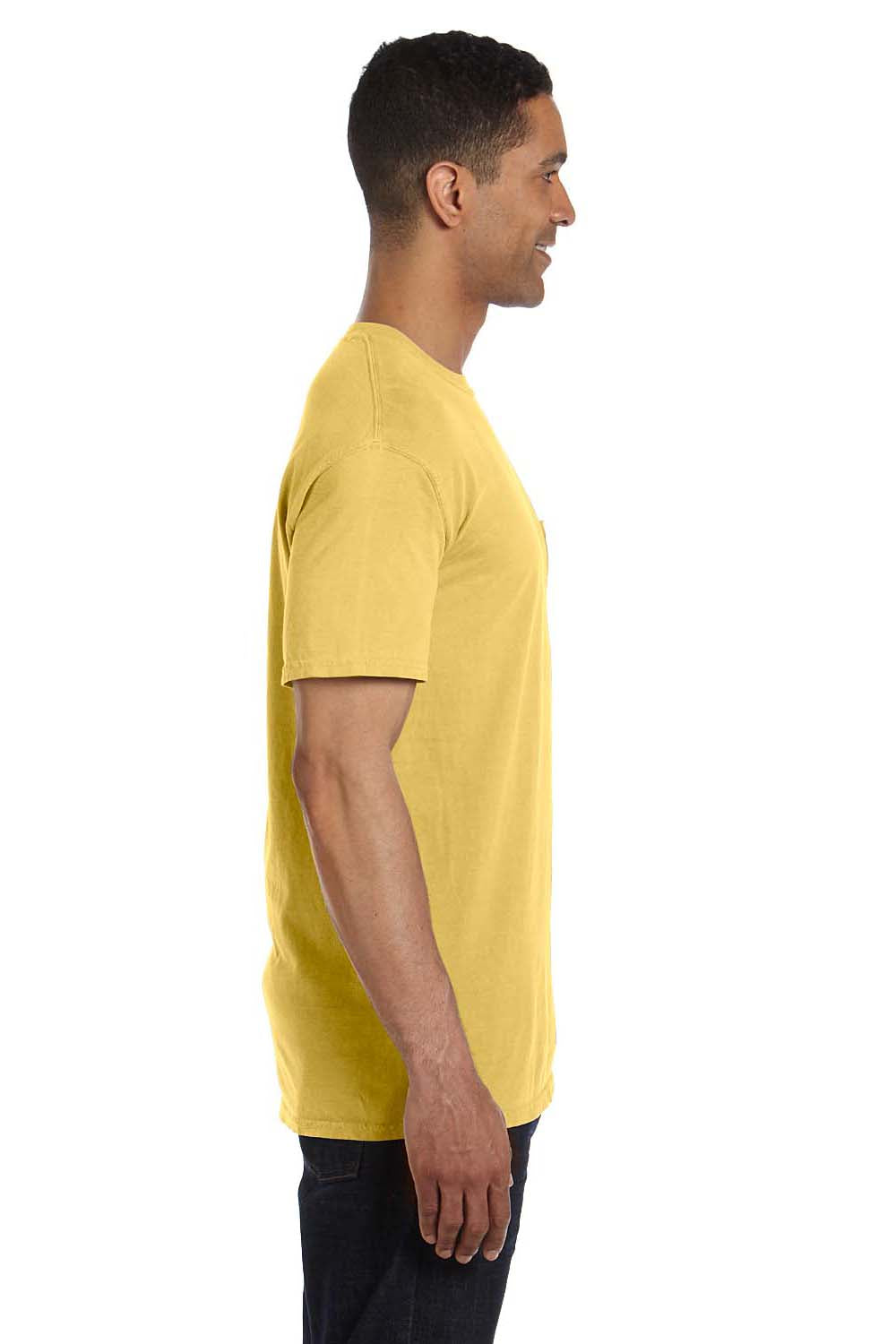 Comfort Colors 6030CC Mens Short Sleeve Crewneck T-Shirt w/ Pocket Mustard Yellow Side