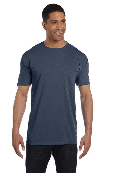 Comfort Colors 6030CC Mens Short Sleeve Crewneck T-Shirt w/ Pocket Denim Blue Front