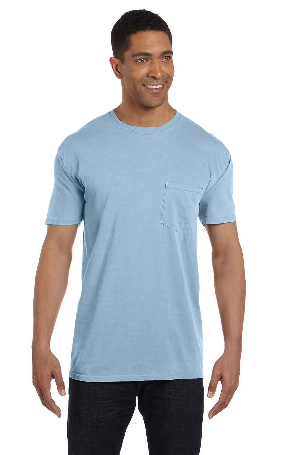 Comfort Colors 6030CC Mens Short Sleeve Crewneck T-Shirt w/ Pocket Ice Blue Front