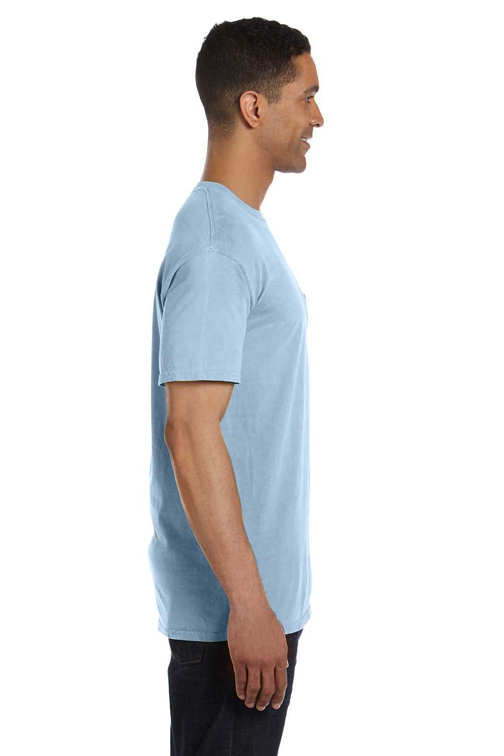 Comfort Colors 6030CC Mens Short Sleeve Crewneck T-Shirt w/ Pocket Ice Blue Side