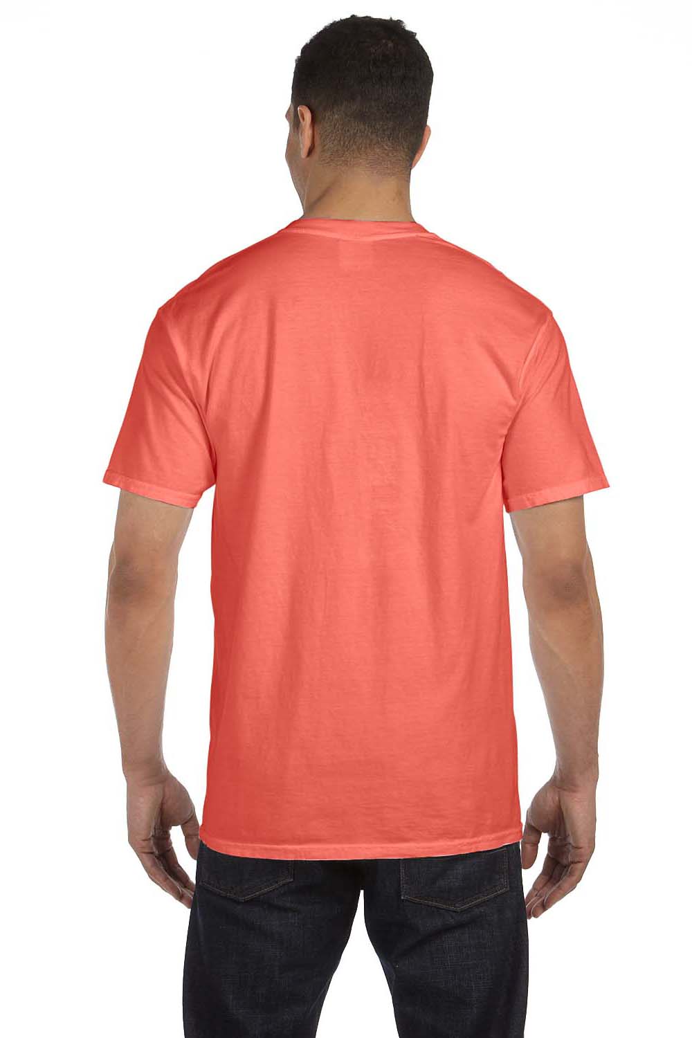 Comfort Colors 6030CC Mens Short Sleeve Crewneck T-Shirt w/ Pocket Bright Salmon Orange Back