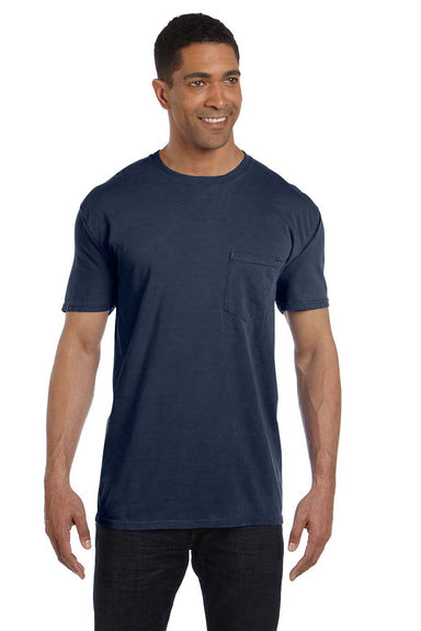 Comfort Colors 6030CC Mens Short Sleeve Crewneck T-Shirt w/ Pocket Navy Blue Front