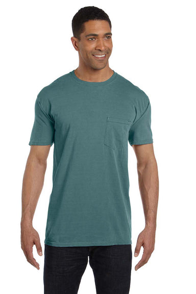 Comfort Colors 6030CC Mens Short Sleeve Crewneck T-Shirt w/ Pocket Blue Spruce Front