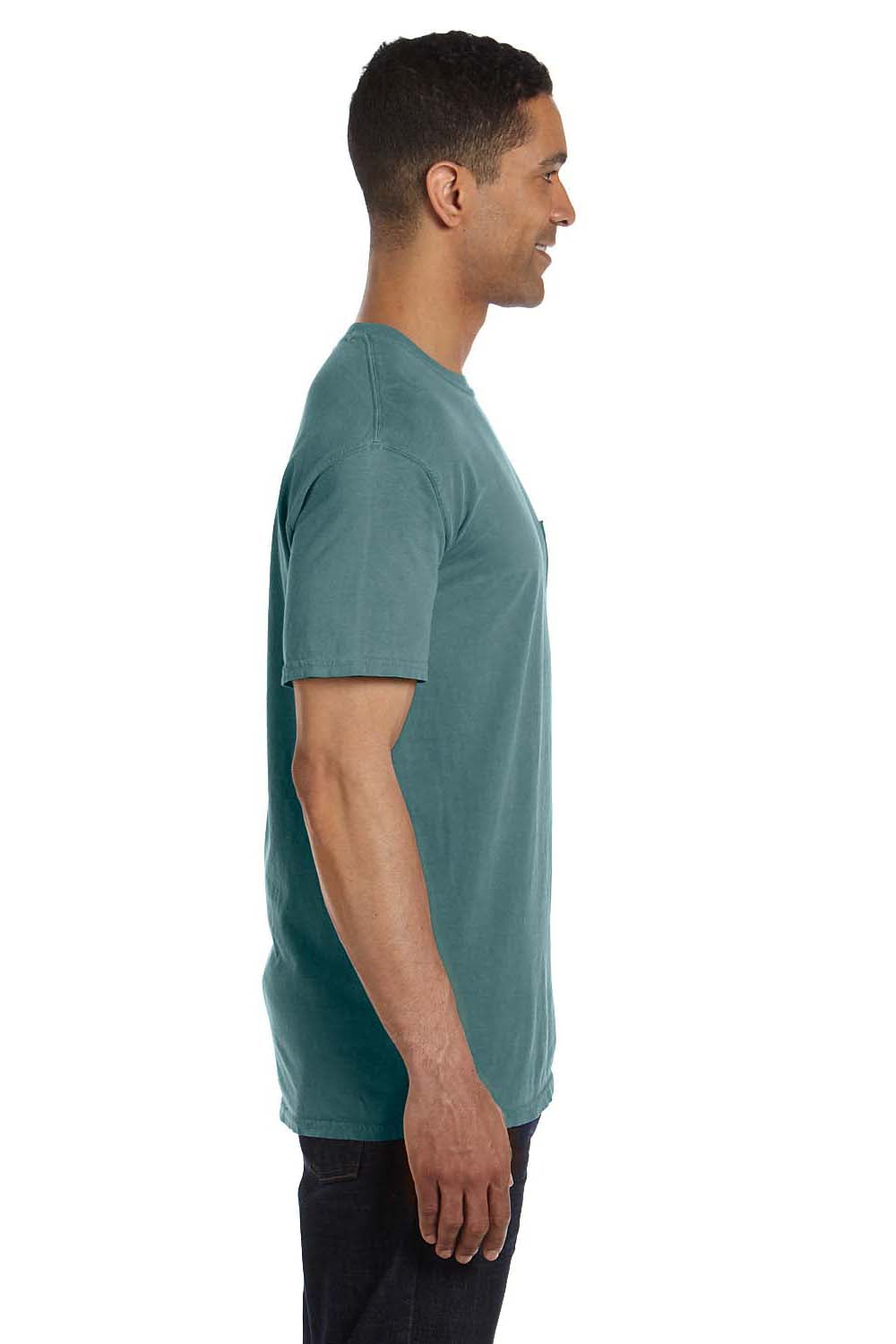 Comfort Colors 6030CC Mens Short Sleeve Crewneck T-Shirt w/ Pocket Blue Spruce Side