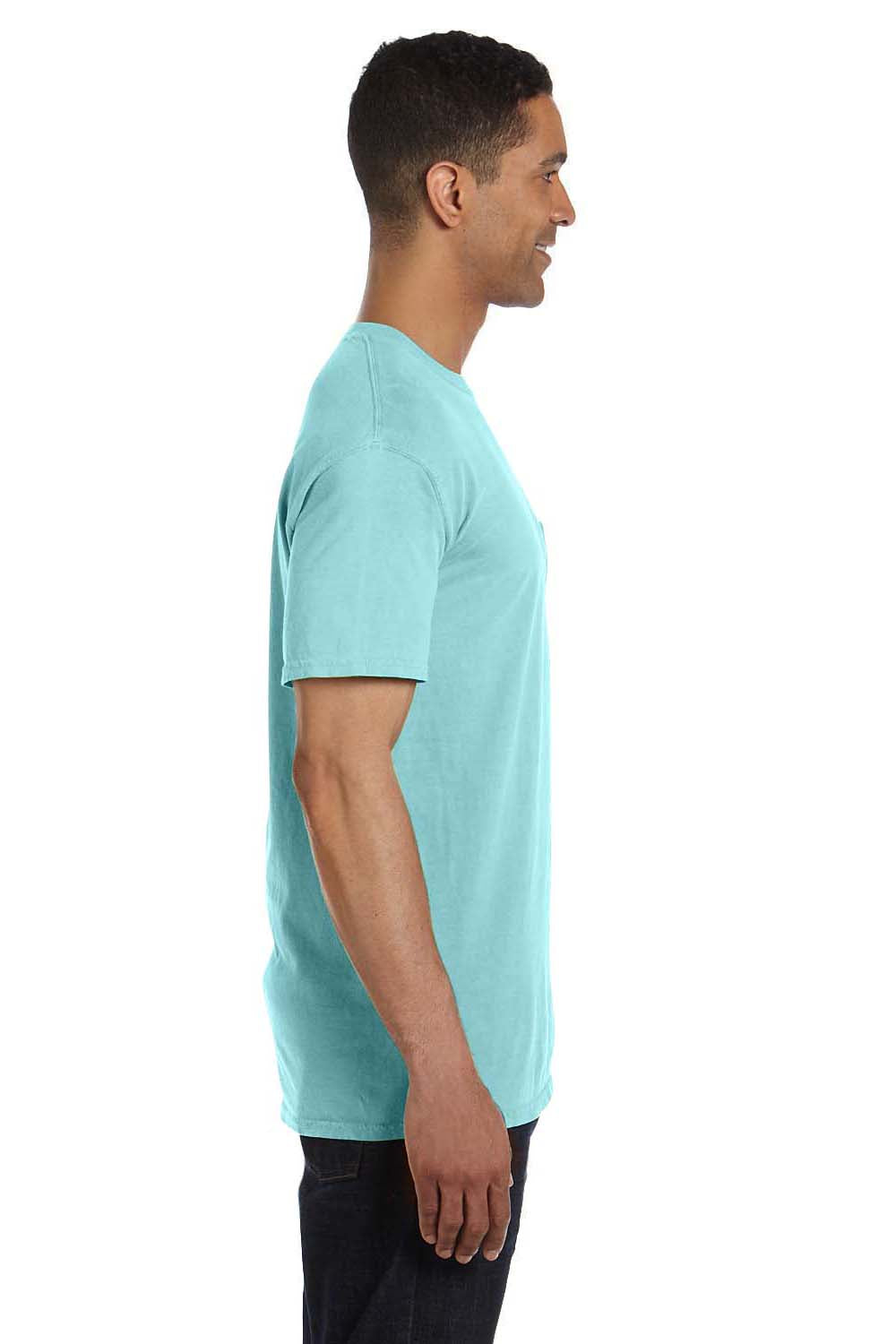 Comfort Colors 6030CC Mens Short Sleeve Crewneck T-Shirt w/ Pocket Chalky Mint Blue Side