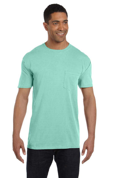 Comfort Colors 6030CC Mens Short Sleeve Crewneck T-Shirt w/ Pocket Island Reef Green Front