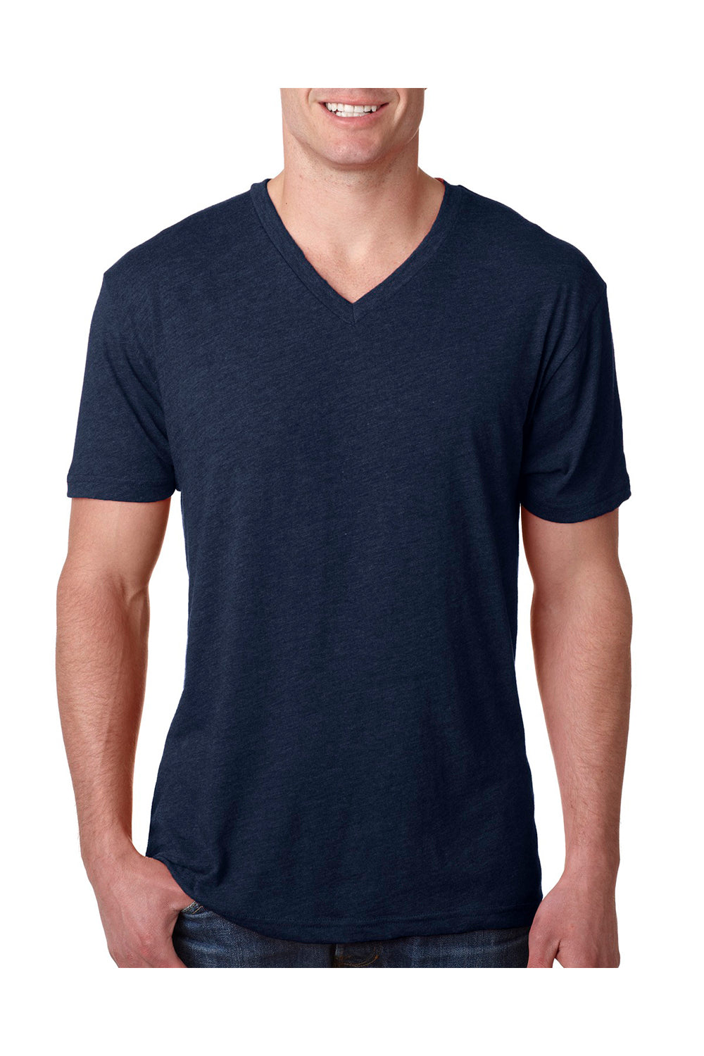 Next Level 6040 Mens Jersey Short Sleeve V-Neck T-Shirt Navy Blue Front