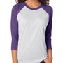 Next Level Mens Jersey 3/4 Sleeve Crewneck T-Shirt - Heather White/Purple Rush