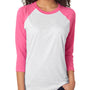 Next Level Mens Jersey 3/4 Sleeve Crewneck T-Shirt - Heather White/Vintage Pink