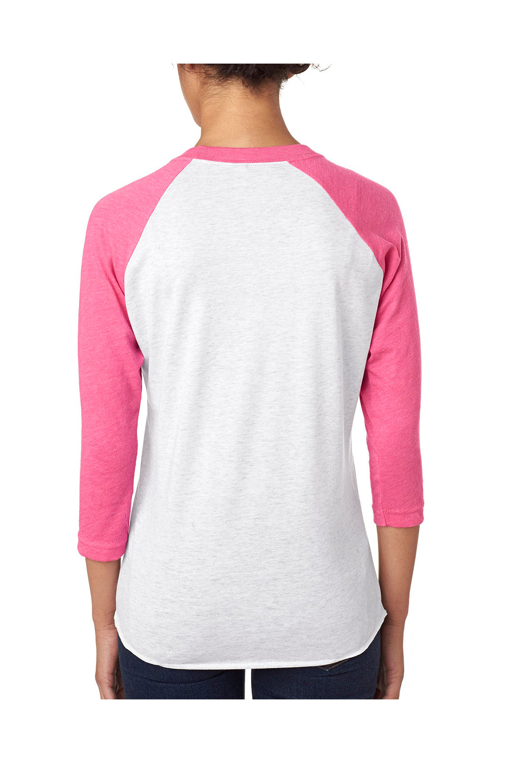 Next Level 6051 Mens Jersey 3/4 Sleeve Crewneck T-Shirt Heather White/Pink Back