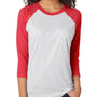 Next Level Mens Jersey 3/4 Sleeve Crewneck T-Shirt - Heather White/Vintage Red