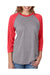 Next Level 6051 Mens Jersey 3/4 Sleeve Crewneck T-Shirt Heather Grey/Red Front