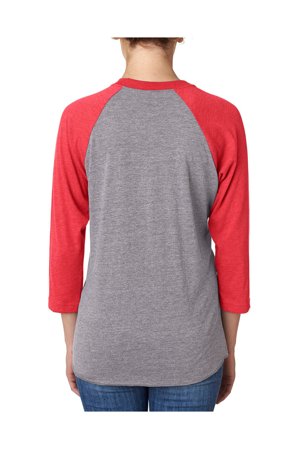Next Level 6051 Mens Jersey 3/4 Sleeve Crewneck T-Shirt Heather Grey/Red Back