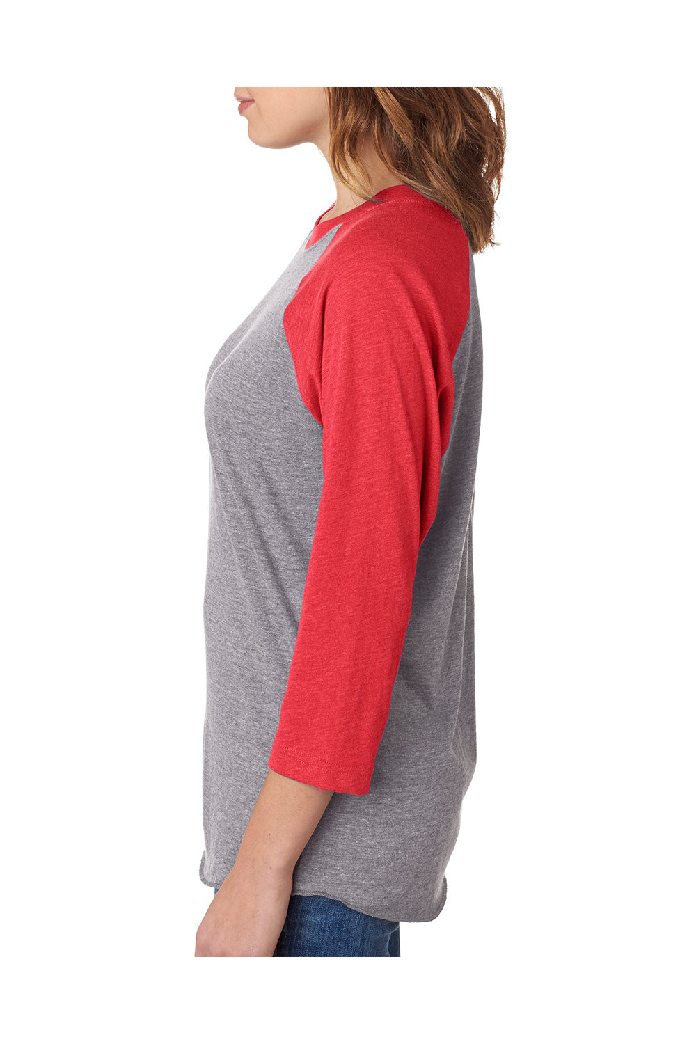 Next Level 6051 Mens Jersey 3/4 Sleeve Crewneck T-Shirt Heather Grey/Red Side