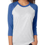Next Level Mens Jersey 3/4 Sleeve Crewneck T-Shirt - Heather White/Vintage Royal Blue