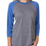 Next Level Mens Jersey 3/4 Sleeve Crewneck T-Shirt - Heather Grey/Vintage Royal Blue