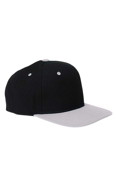 Yupoong 6089 Mens Adjustable Hat Black/Silver Grey Front
