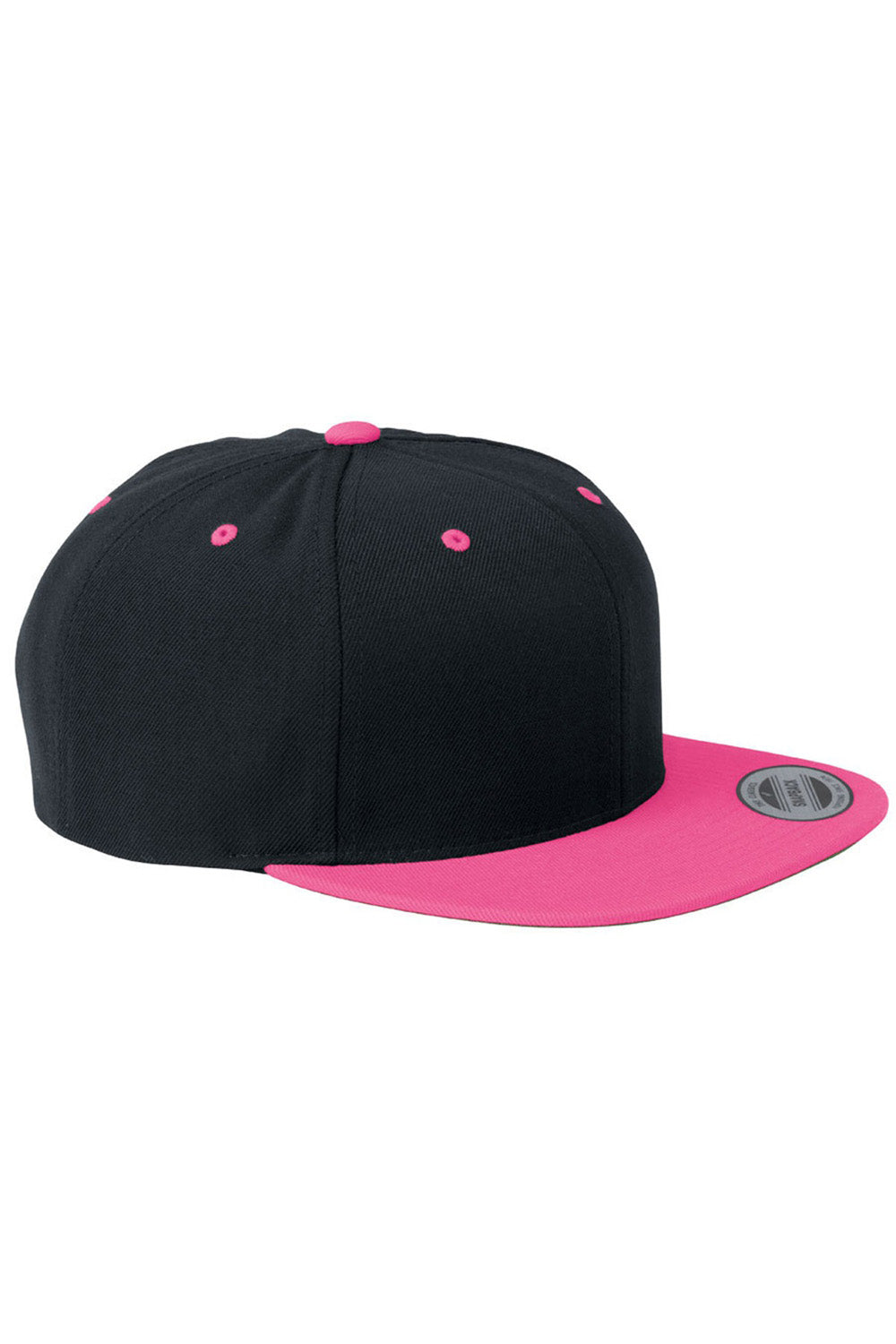 Yupoong 6089 Mens Adjustable Hat Black/Neon Pink Front