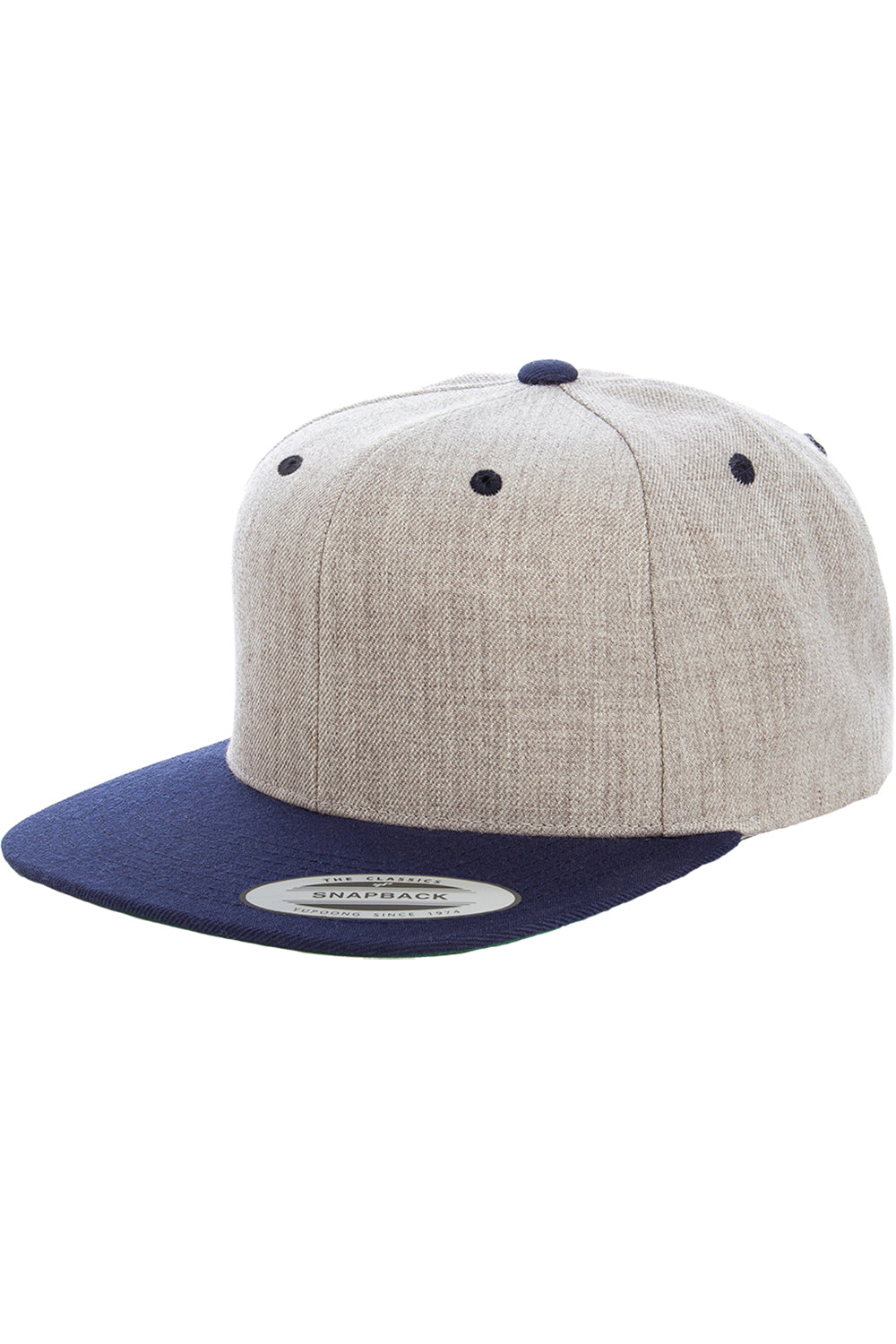 Yupoong 6089MT Mens Adjustable Hat Heather Grey/Navy Blue Front