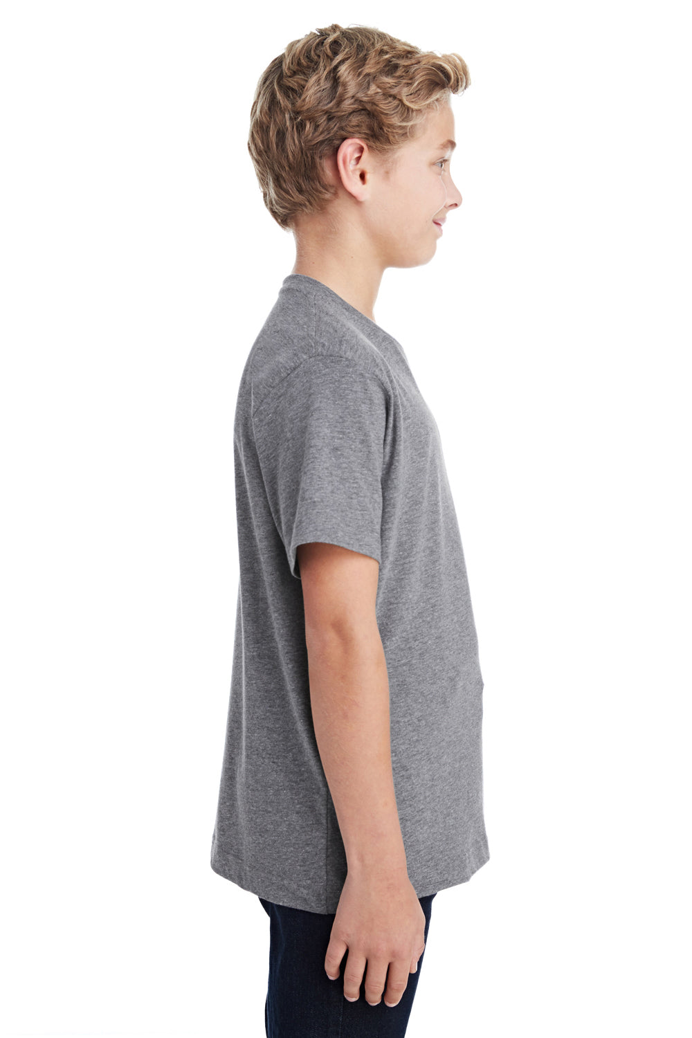 LAT 6101 Youth Fine Jersey Short Sleeve Crewneck T-Shirt Heather Granite Grey Side