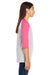LAT 6130 Youth Fine Jersey 3/4 Sleeve Crewneck T-Shirt Heather Grey/Pink Side